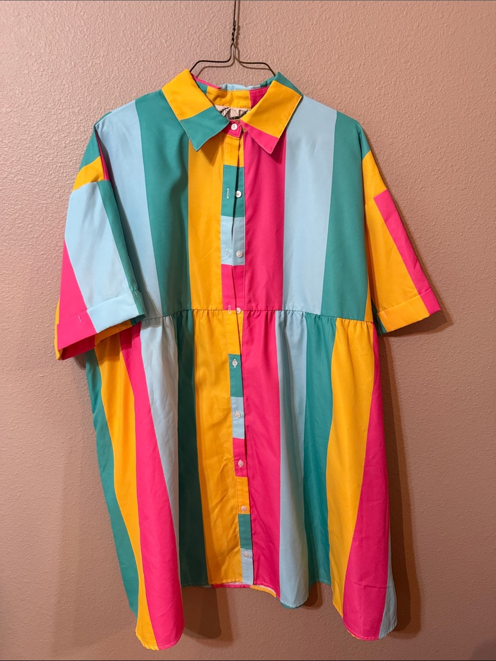 Fantastic Fawn Women’s Bold Stripe Button-Up Multicolor Dress